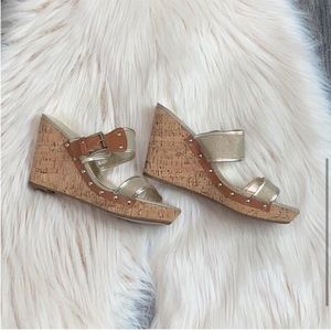 Tommy Hilfiger Gold Cork Wedges with Buckles